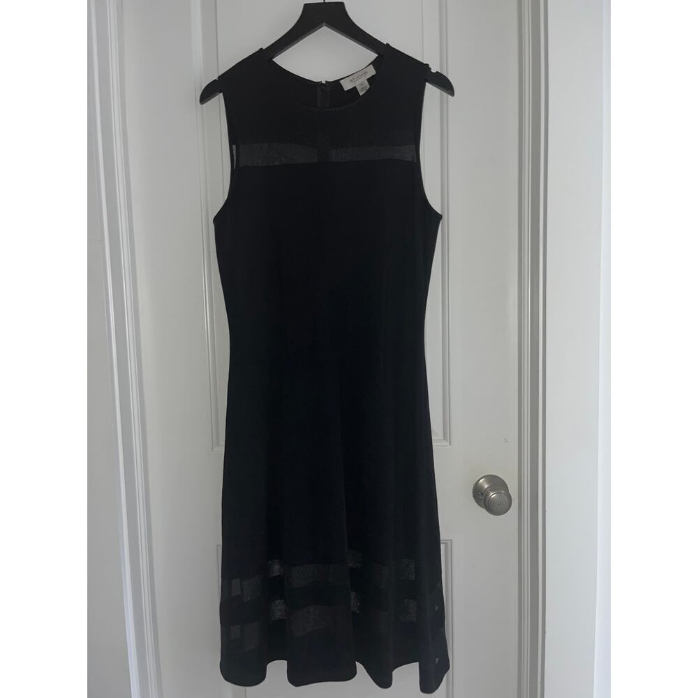 St. John Black Sleeveless Sheer Panel Midi Dress Sz 10